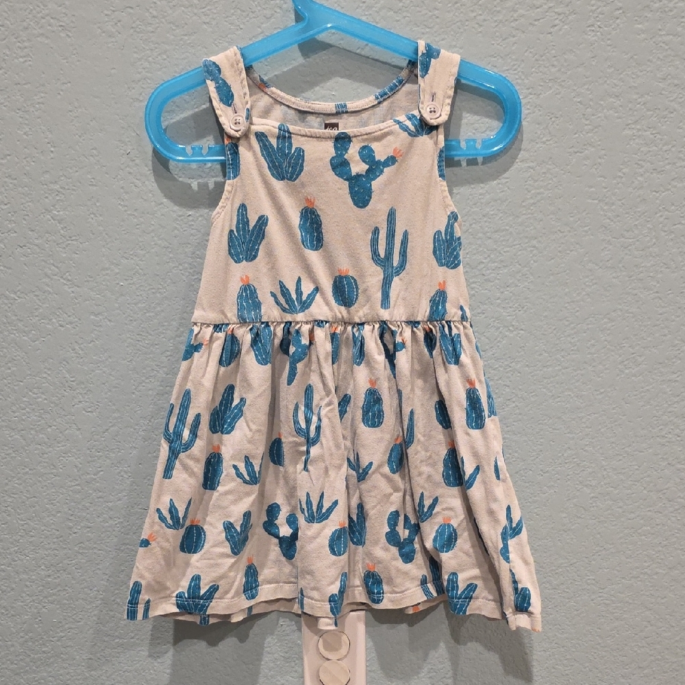 Tea Collection Cactus Print Dress - Blue and Cream